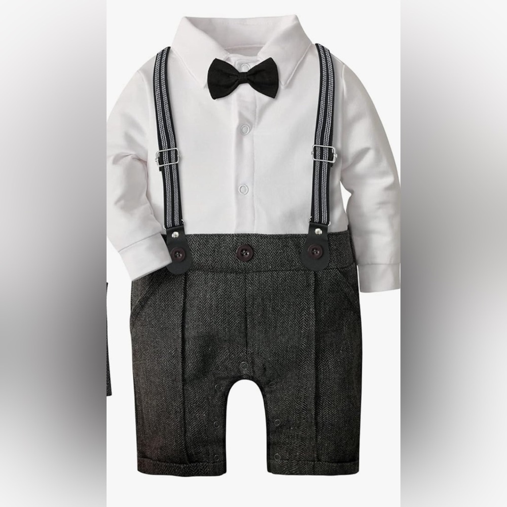 AJ design boy formal overalls. Gray . 3-9M